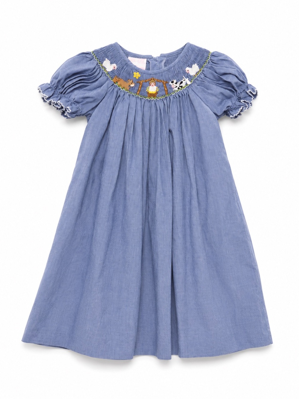 Petit Bebe Smocked Noah’s Ark Dress Size 3T Girl’s Gingham Blue Animals